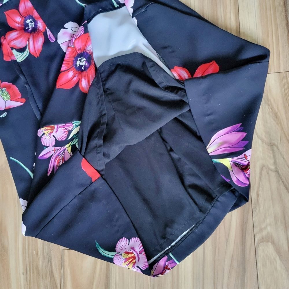 Ann Taylor Poppy Floral High Neck Criss Cross Back Midi Dress in Black - Picture 6 of 12